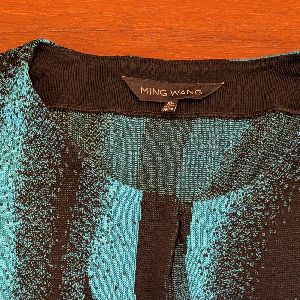 Ming Wang Women's Open Front Turquoise & Black Swirl Jacket Size XL - Picture 2 of 6